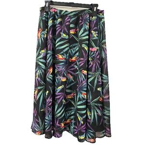 BETTE PAIGE Tropical Parrot Bird Print Mid-Length Sheer Skirt Tag Cut Out